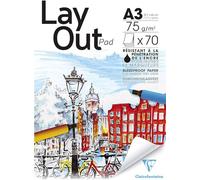 Clairefontaine 96534C Blocco collato carta per layout - 70 fogli Carta Bianca Uni Extra liscia A3 29,7x42 cm 75g - Carta ideale per il disegno a Pennarello con Alcool