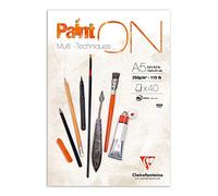 Clairefontaine 96538C Blocco collato PaintON multi-tecnica - 40 fogli carta da disegno multi-tecnica Grana molto leggera - Bianca - A5 14,8x21 cm 250g