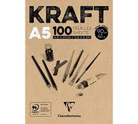 Clairefontaine 96544C Blocco collato Carta Kraft - 100 fogli Carta Kraft Vergata Bruna A5 14,8x21 cm 90g - Carta Double Face per lo Schizzo e il Disegno