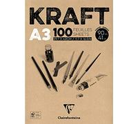 Clairefontaine 96546C Blocco collato Carta Kraft - 100 fogli Carta Kraft Vergata Bruna A3 29,7x42 cm 90g - Carta Double Face per lo Schizzo e il Disegno