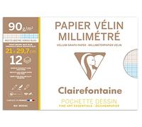 Clairefontaine 96554C - Pochette per Disegno scolastico - 12 Fogli di carta Velina Millimetrata - A4 21x29,7 cm 90g - Ideale per i lavori geometrici e per il Disegno Tecnico
