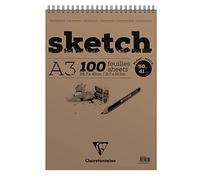 Clairefontaine 96602C Blocco con Spirale lato corto Carta per Schizzi - 100 Fogli di Carta da Disegno Bianca Grana molto leggera - Fogli Staccabili - A3 29,7x42 cm 90g