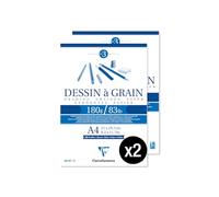 Clairefontaine 96624AMZC - Set di 2 blocchi incollati con carta da disegno a grana - 30 fogli di carta da disegno a grana marcata, formato A4, 21 x 29,7 cm, 180 g, ideali per disegnare e schizzo a