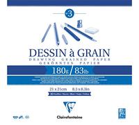 Clairefontaine 96631C Blocco collato carta da disegno a Grana - 30 fogli Carta da Disegno a Grana Marcata - 21x21 cm 180g - Ideale per Disegno e Schizzo a Matita, Pennarello e Carboncino