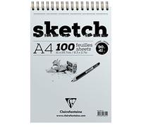 Clairefontaine 96644C - Blocco a spirale di carta da disegno a grana leggera Sketch 100 fogli staccabili 21x29.7 cm 90 g, avorio