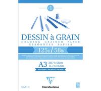 Clairefontaine 96682C Blocco collato Carta da Disegno a Grana - 40 fogli Carta da Disegno a Grana Marcata - A3 29,7x42 cm 125g - Ideale per Disegno e Schizzo a Matita, Pennarello e Carboncino