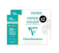 Clairefontaine 96872AMZC - Set di 2 buste per disegno scolastico, 20 fogli di carta da livello, altamente trasparente, 24 x 32 cm, 70/75 g, ideali per il disegno tecnico