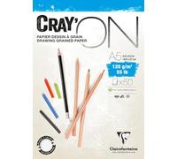 Clairefontaine 975019C Blocco collato Cray'ON - 50 fogli carta da disegno Bianco Grana fine - A5 14,8x21 cm 120g - Ideale per il Disegno e lo Schizzo a matita
