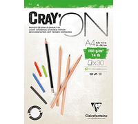 Clairefontaine 975027C - Blocco incollato di carta da disegno Cray'on 30 fogli extra bianchi 21x29.7 cm 160 g