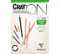 Clairefontaine 975028C Blocco collato Cray'ON - 30 fogli carta da disegno Bianco Grana fine - A3 29,7x42 cm 160g - Ideale per il Disegno e lo Schizzo a matita