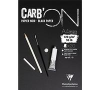 Clairefontaine 975039C Blocco collato Carb'ON - 20 fogli carta da disegno Nera A4 21x29,7 cm 120g - Ideale per il Disegno e lo Schizzo a matita o Marker Bianco