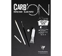 Clairefontaine 975040C Blocco collato Carb'ON - 20 fogli carta da disegno Nera A3 29,7x42 cm 120g - Ideale per il Disegno e lo Schizzo a matita o Marker Bianco