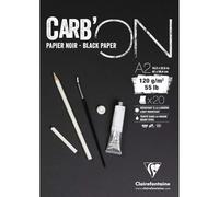 Clairefontaine 975041C Blocco collato Carb'ON - 20 fogli carta da disegno Nera A2 42x59,4 cm 120g - Ideale per il Disegno e lo Schizzo a matita o Marker Bianco