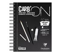 Clairefontaine 975042C blocco Spiralé Carb'ON - 20 fogli carta da disegno Nera A5 14,8x21 cm 120g - Ideale per il Disegno e lo Schizzo a matita o Marker Bianco