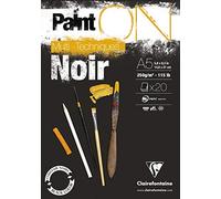 Clairefontaine 975168C Blocco collato PaintON multi-tecnica - 20 fogli carta da disegno multi-tecnica a Grana leggermente rugosa - Nera - A5 14,8x21 cm 250g