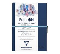 Clairefontaine 975182C - Taccuino Cucito di carta da disegno Paint'On 64 pagine Bianche a grana 14,8x21 cm 250g, chiusura con elastico, Copertina Morbida blu