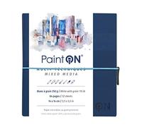 Clairefontaine 975431C - Taccuino Cucito di carta da disegno Paint'On 64 pagine Bianche a grana 14x14 cm 250g, chiusura con elastico, Copertina Morbida blu