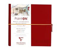 Clairefontaine 975435C - Taccuino Cucito di carta da disegno Paint'On 64 pagine Bianche 19x19 cm 250g, chiusura con elastico, Copertina Morbida Rossa
