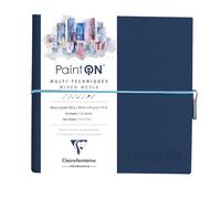 Clairefontaine 975436C - Taccuino Cucito di carta da disegno Paint'On 64 pagine Bianche a grana 19x19 cm 250g, chiusura con elastico, Copertina Morbida blu