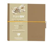 Clairefontaine 975437C - Taccuino Cucito di carta da disegno Paint'On 64 pagine colore naturale 19x19 cm 250g, chiusura con elastico, Copertina Morbida Kraft