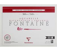 Clairefontaine 975513C Blocco collato 1 lato Fontaine: 10 fogli carta acquerello bianca 100% cotone e grana fine qualità professionale 31x41 cm 300g