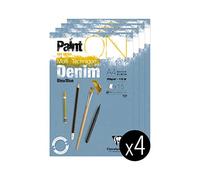 Clairefontaine 975701C - Blocco Collato di Carta da disegno Paint'On 15 Fogli 21x29,7 cm 250g, Blu denim - Pacco da 4 taccuini
