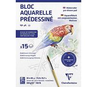 Clairefontaine 975725C - Blocco predisegnato di 15 fogli (2x6 disegni) 30x40 cm 300g, Animali