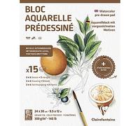 Clairefontaine 975726C - Blocco predisegnato di 15 fogli (2x6 disegni) 24x30 cm 300g, Botanico