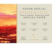 Clairefontaine 975824C - Blocco incollato 1 lato Carta per pittura ad olio 12 fogli 30x40 cm 240 g, lino naturale