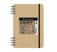 Clairefontaine 975940C: Blocco spiralato carta kraft: 80 fogli di carta Kraft non vergata marronee A5 14,8x21 cm 115g: chiusura elastica, copertina flessibile in carta kraft