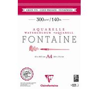 Clairefontaine 975947C: Blocco Collato 2 lati FONTAINE: 12 fogli carta acquerello bianca 100% cotone e grana fine qualità professionale A4 21x29,7 cm 300g