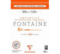 Clairefontaine 975948C: Blocco Collato 2 lati FONTAINE: 12 fogli carta acquerello bianca 100% cotone e a grana satinata qualità professionale A4 21x29,7 cm 300g