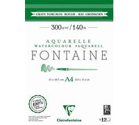 Clairefontaine 975949C: Blocco Collato 2 lati FONTAINE: 12 fogli carta acquerello bianca 100% cotone e grana ruvida qualità professionale A4 21x29,7 cm 300g