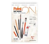 Clairefontaine 975997C Blocco per tecniche miste PaintON con rilegatura a spirale, microforato, formato A5 (14,8 x 21 cm), 250g/m²-20 fogli di carta a grana finissima per tecniche miste-Bianco