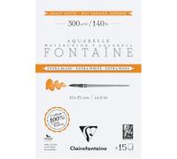 Clairefontaine 976017C - Blocco incollato a 4 lati, fontana extra bianca, 15 fogli di carta acquerello extra bianca, 100% cotone, grana satinata, qualità professionale, 10 x 15 cm, 300 g