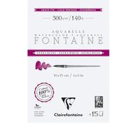 Clairefontaine 976037C - Blocco incollato a 4 lati, fontana extra bianca, 15 fogli di carta acquerello extra bianca, 100% cotone, grana fine, qualità professionale, 10 x 15 cm, 300 g