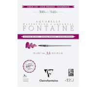 Clairefontaine 976047C - Blocco incollato a 2 lati, fontana extra bianca, 12 fogli di carta acquerello extra bianca, 100% cotone, grana fine, qualità professionale A4, 300 g
