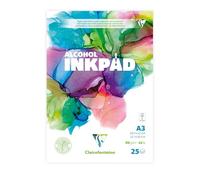 Clairefontaine 976108C Bloc Encollé Alcohol Inkpad A3 29,7x42 cm 90g - 25 Feuilles Papier pour Encres à Alcool Extra Blanc - Idéal pour le Fluid Painting avec des Encres à alcool