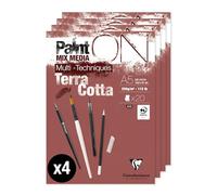 Clairefontaine 976152Cpack Paquet de 4 Blocs Encollés PaintON Multi-techniques A5 14,8x21 cm 250g - 20 Feuilles Papier Dessin au Grain Légèrement Rugueux - Terracotta