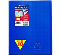 Clairefontaine 981422C CONFEZIONE DA 10 QUADERNI a punto metallico Koverbook blu marino - 24x32 cm - 96 pagine a quadretti grandi - Carta bianca 90g - copertina in polipropilene