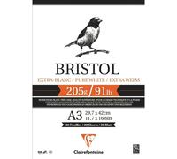 Clairefontaine 96172C Blocco collato Bristol - 20 fogli Carta Bristol Bianca Extra liscia - A3 29,7x42 cm 205g - Ideale per il disegno Tecnico a pennino