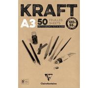 Clairefontaine 975816C Blocco collato Carta Kraft - 50 fogli Carta Kraft Vergata Bruna A3 29,7x42 cm 120g - Carta Double Face per lo Schizzo e il Disegno