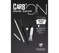 Clairefontaine 975040C Blocco collato Carb'ON - 20 fogli carta da disegno Nera A3 29,7x42 cm 120g - Ideale per il Disegno e lo Schizzo a matita o Marker Bianco