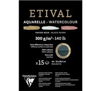 Clairefontaine 975318C - Blocco incollato 1 lato carta da disegno Etival 15 fogli 21x29.7 cm 300 g a doppia grana, nera,