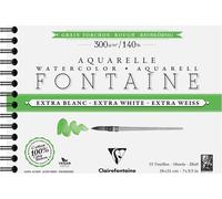 Clairefontaine 976090C Album Spiralé Fontaine Extra Blanc Grain Torchon 18x24cm 300g - 12 Feuilles Papier Aquarelle Extra Blanc 100% Coton - Qualité Professionnelle