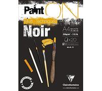 Clairefontaine Paint'On Multi-Technique Black Paper, 250g, 50x65cm, 10 Sheets Carta da Disegno, Acrilico, Nero, 50 x 65 cm
