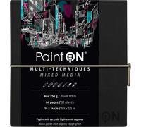 Clairefontaine 975434C - Taccuino Cucito di carta da disegno Paint'On 64 pagine Nere 14x14 cm 250g, chiusura con elastico, Copertina Morbida Nera