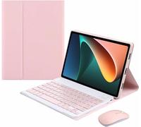 CLALOC Custodia con Tastiera per Honor Pad 9 12.1Inch Tablet con Mouse, (Deutsches Layout QWERTY) Tastiera Wireless Bluetooth Staccabile, Ultra-Sottile Morbida Copertura Posteriore in TPU,Rosa