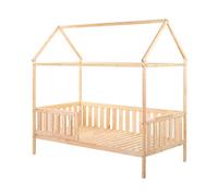 CLAMARO 'Blox' - Lettino per bambini 160 x 80 cm, con tetto e alta protezione contro le cadute laterali (possibilità di montaggio a sinistra o a destra), extra stabile in pino massiccio, letto in