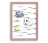 Clamaro Cornice Portafoto Collage Flex, 45 x 65 cm, Rosa, Gancio da Parete | Cornice in MDF Interamente Rivestita, Cordino Elastico Teso, Mollette Portafoto in Legno Vero, per Foto, Cartoline, Appunti